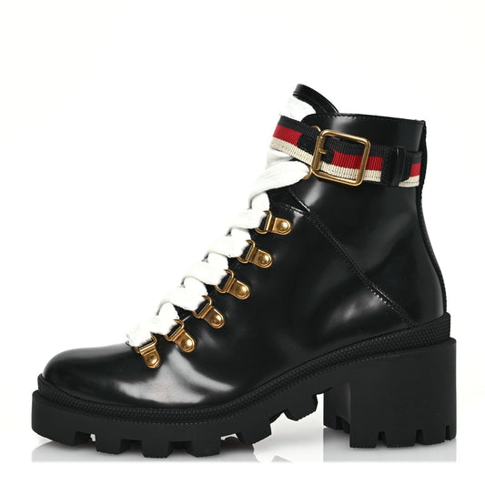 Amelia Calfskin Sylvie Web Womens Lace Up Combat Boots 35 Black