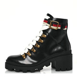 Amelia Calfskin Sylvie Web Womens Lace Up Combat Boots 35 Black