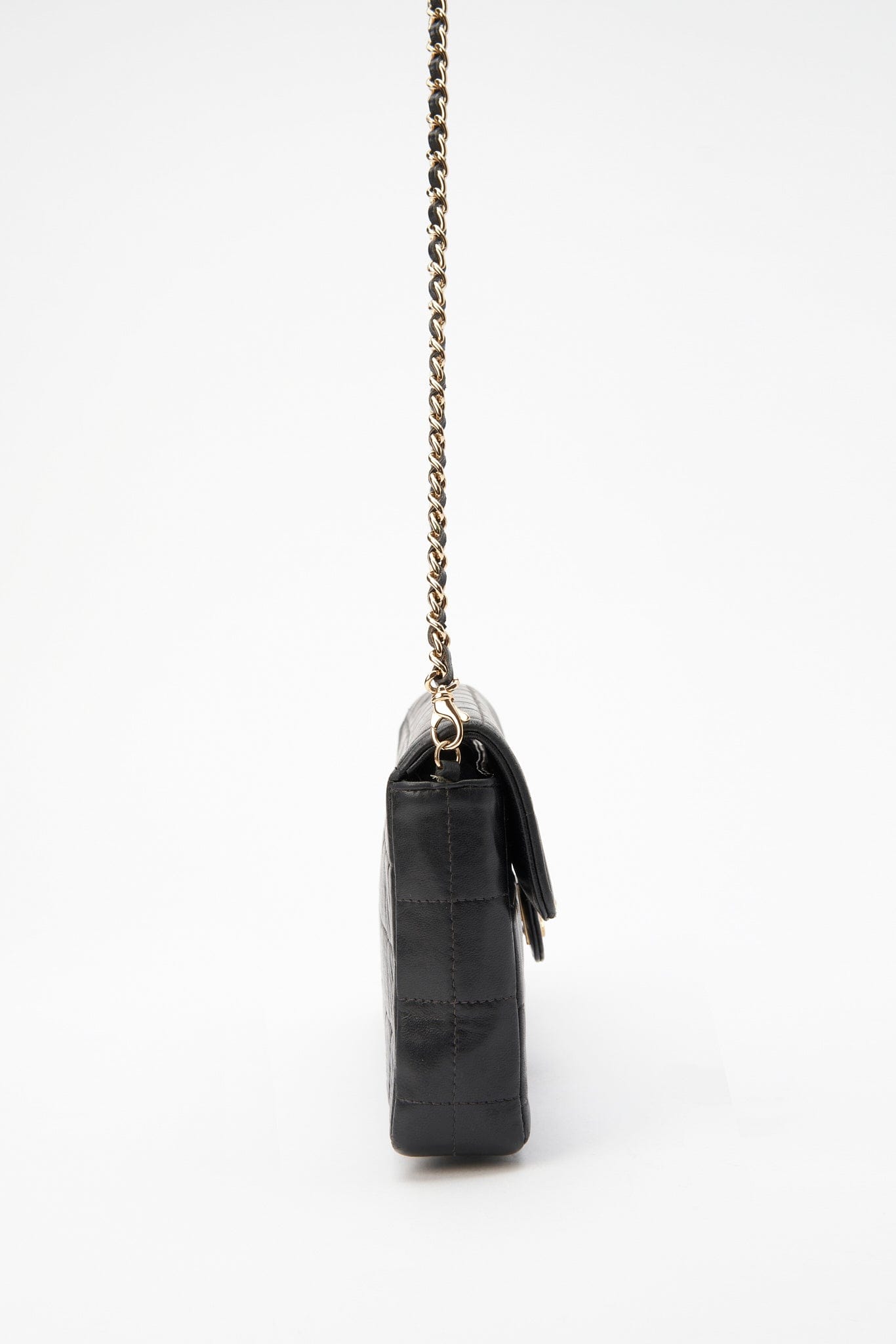 Chanel Black leather Chocolate Bar Flap Bag With 24K Gold Plated Hardware