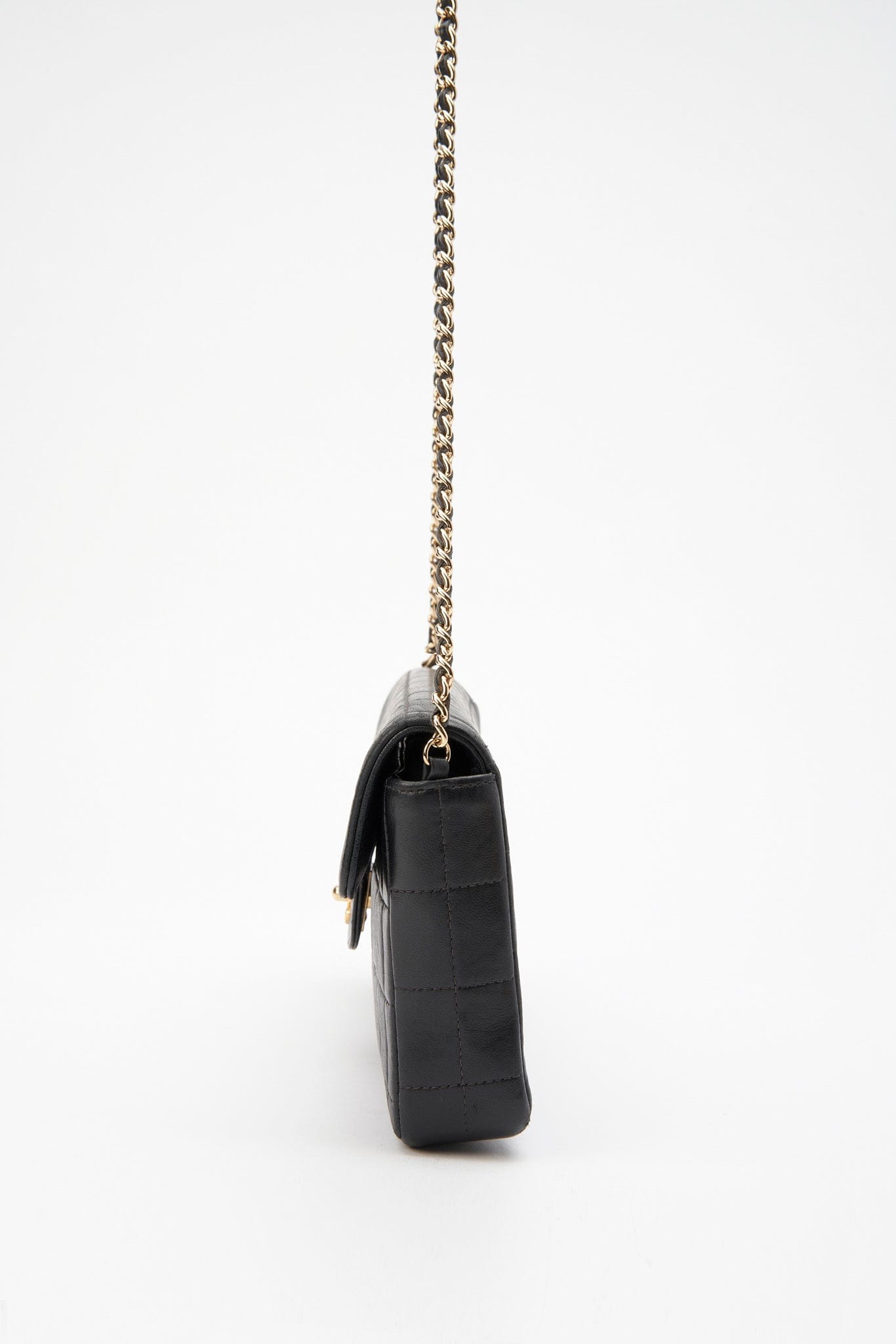 Chanel Black leather Chocolate Bar Flap Bag With 24K Gold Plated Hardware