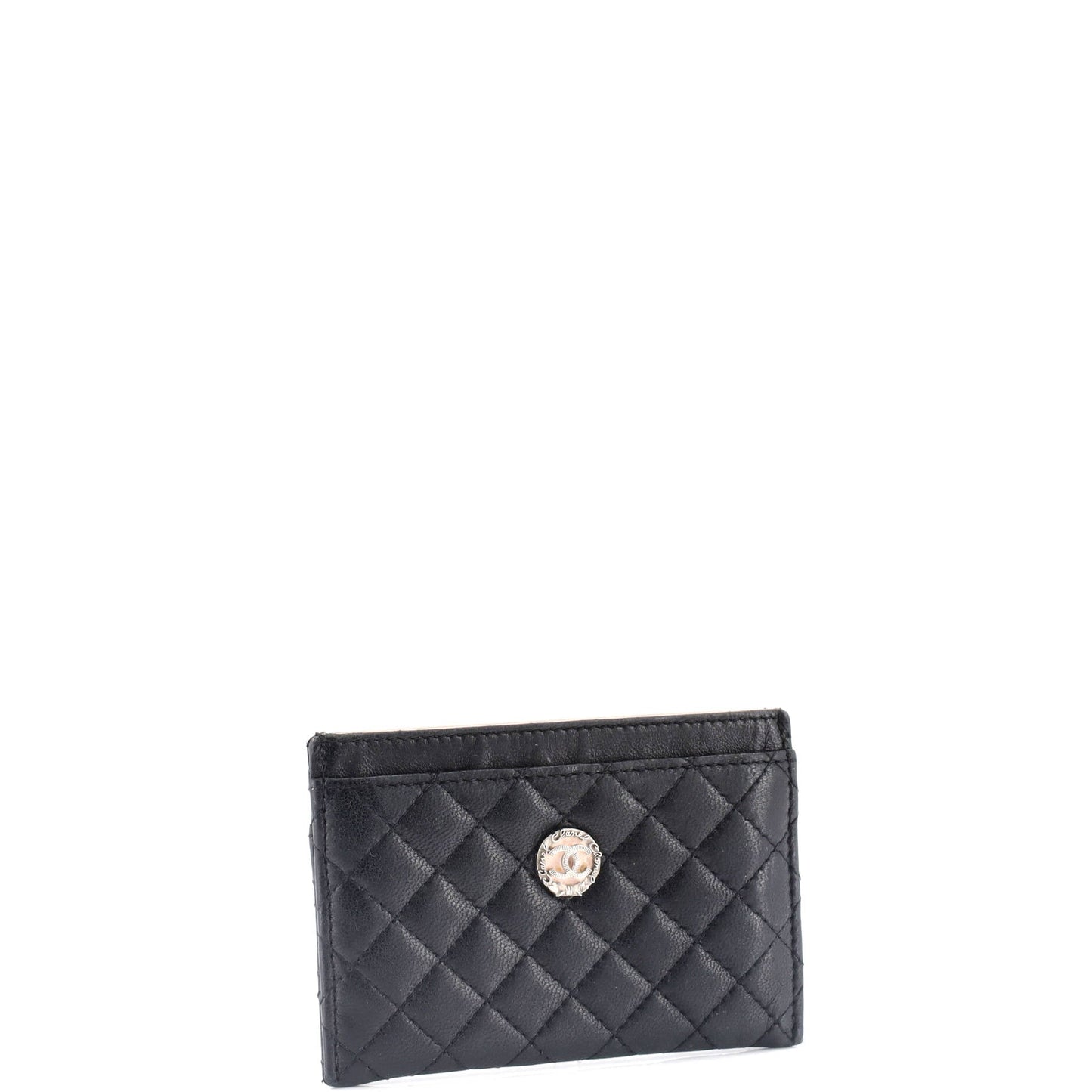 CC Bow Button Card Holder Micro Quilted Lambskin