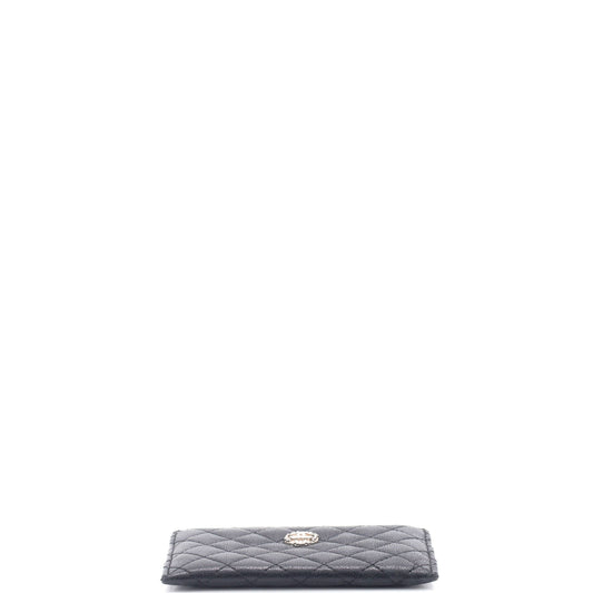CC Bow Button Card Holder Micro Quilted Lambskin