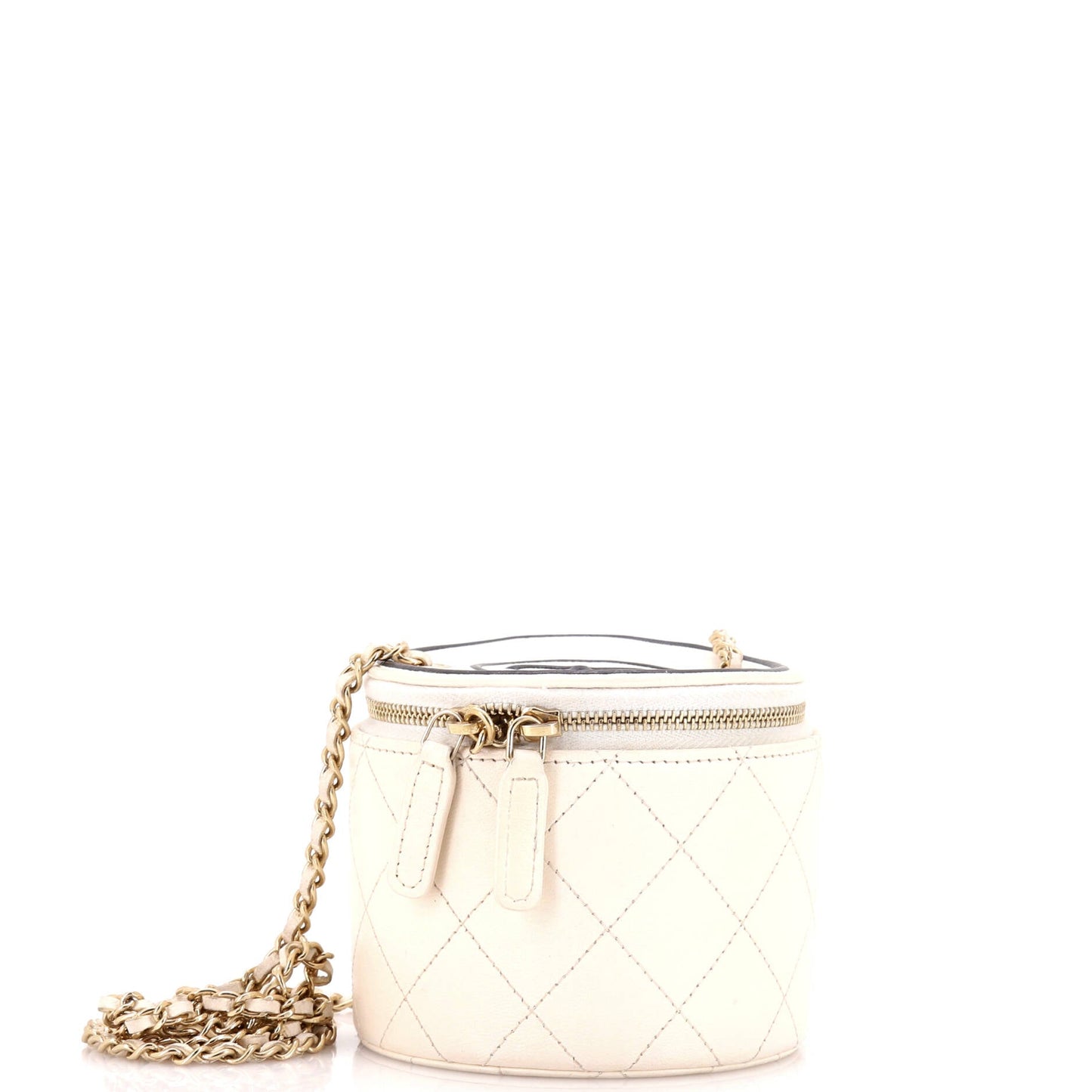 CC Round Vanity Case with Chain Quilted Lambskin Mini