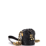Twist Your Buttons Drawstring Bucket Bag Quilted Caviar Mini