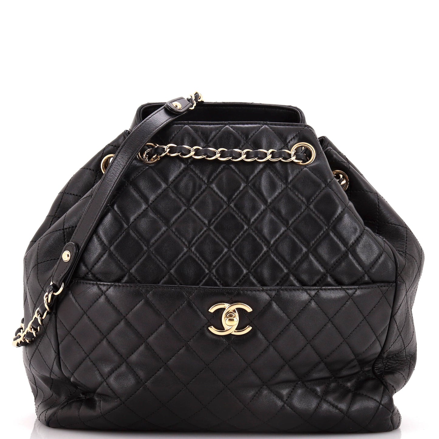 Drawstring CC Lock Bucket Bag Quilted Lambskin Medium