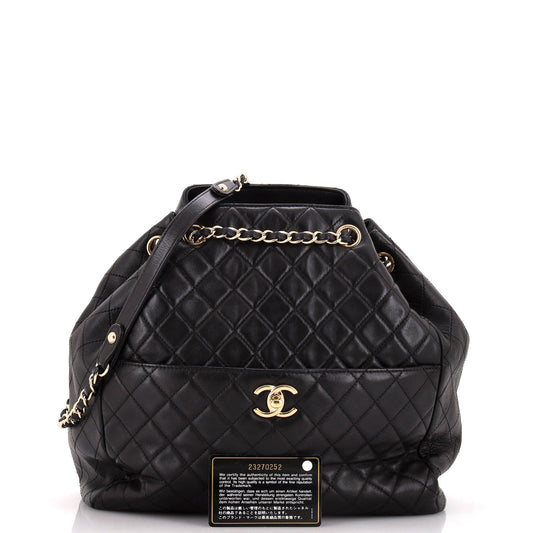 Drawstring CC Lock Bucket Bag Quilted Lambskin Medium