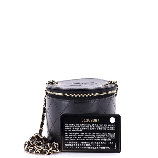 CC Round Vanity Case with Chain Quilted Lambskin Mini