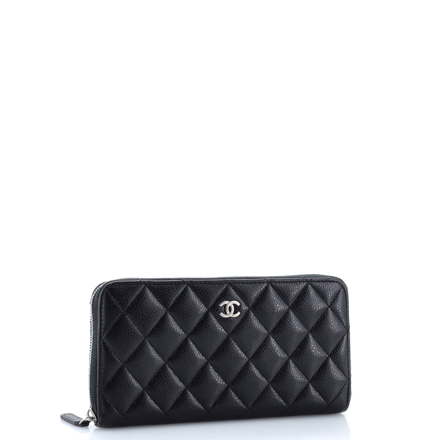 Zip Around Wallet Quilted Caviar Long