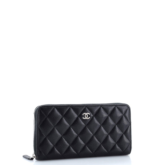 Zip Around Wallet Quilted Caviar Long