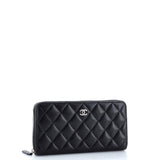 Zip Around Wallet Quilted Caviar Long