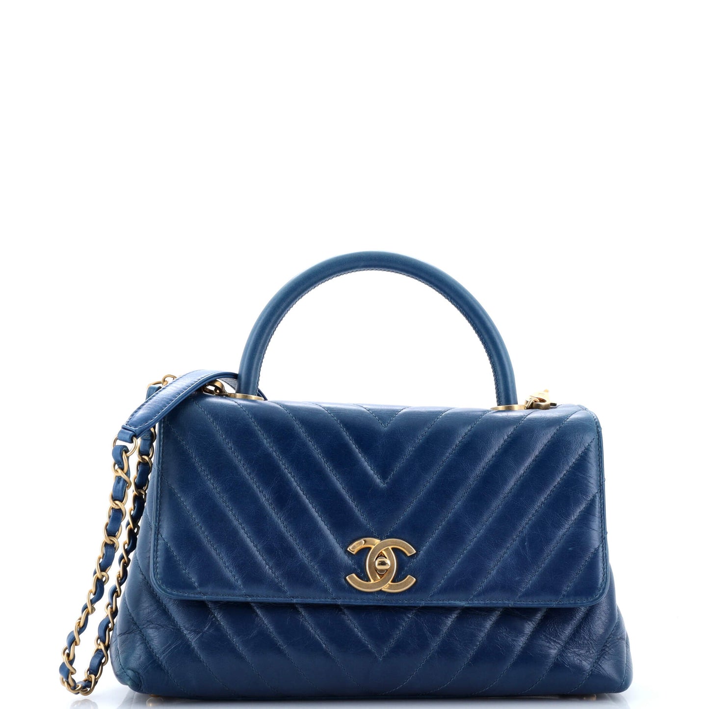 Coco Top Handle Bag Chevron Calfskin Small