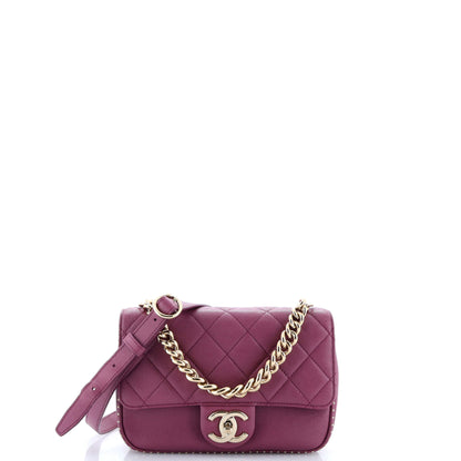 Chain Handle CC Flap Bag Quilted Caviar with Studded Detail Small