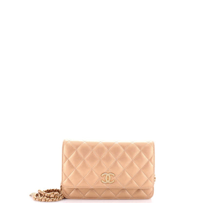 Textured CC Wallet on Chain Quilted Caviar