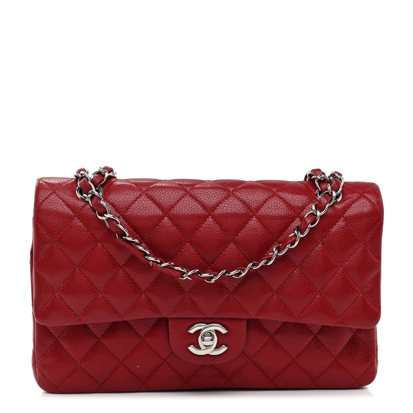 Amelia Caviar Quilted Medium Double Flap Red