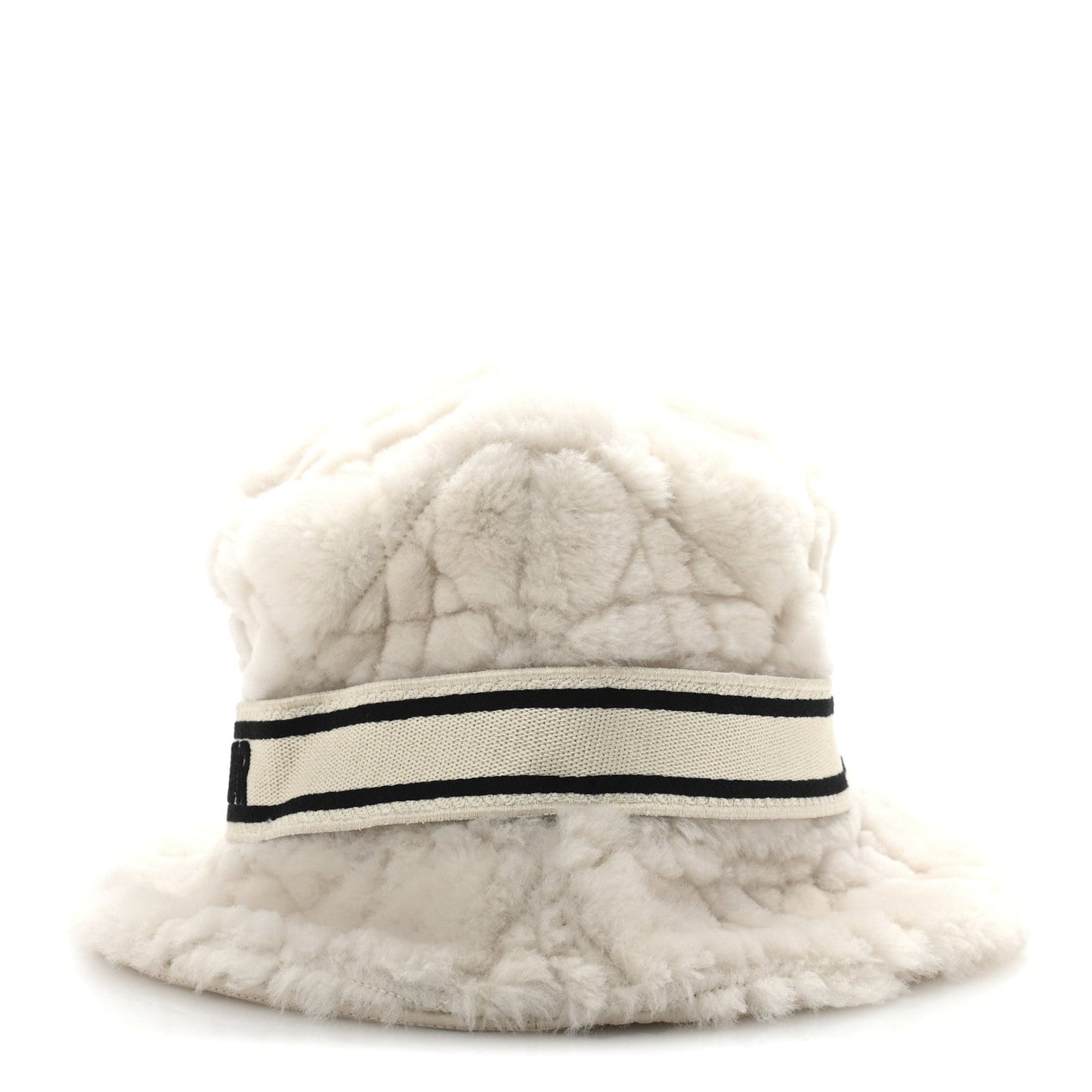 Christian Dior Shearling Cannage D-Bobby Bucket Hat 58 Ecru