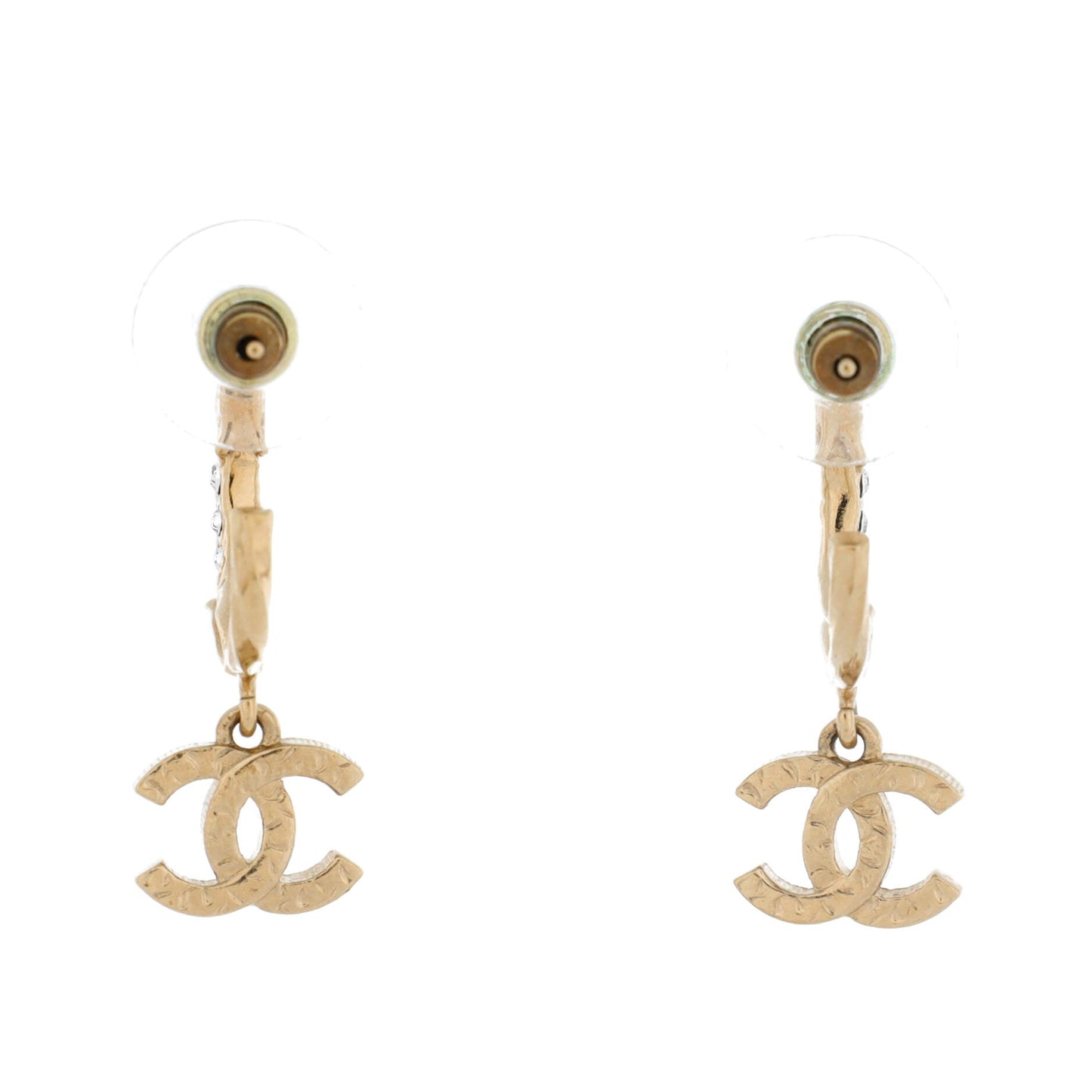 CC Hoop Dangle Earrings Metal with Crystal