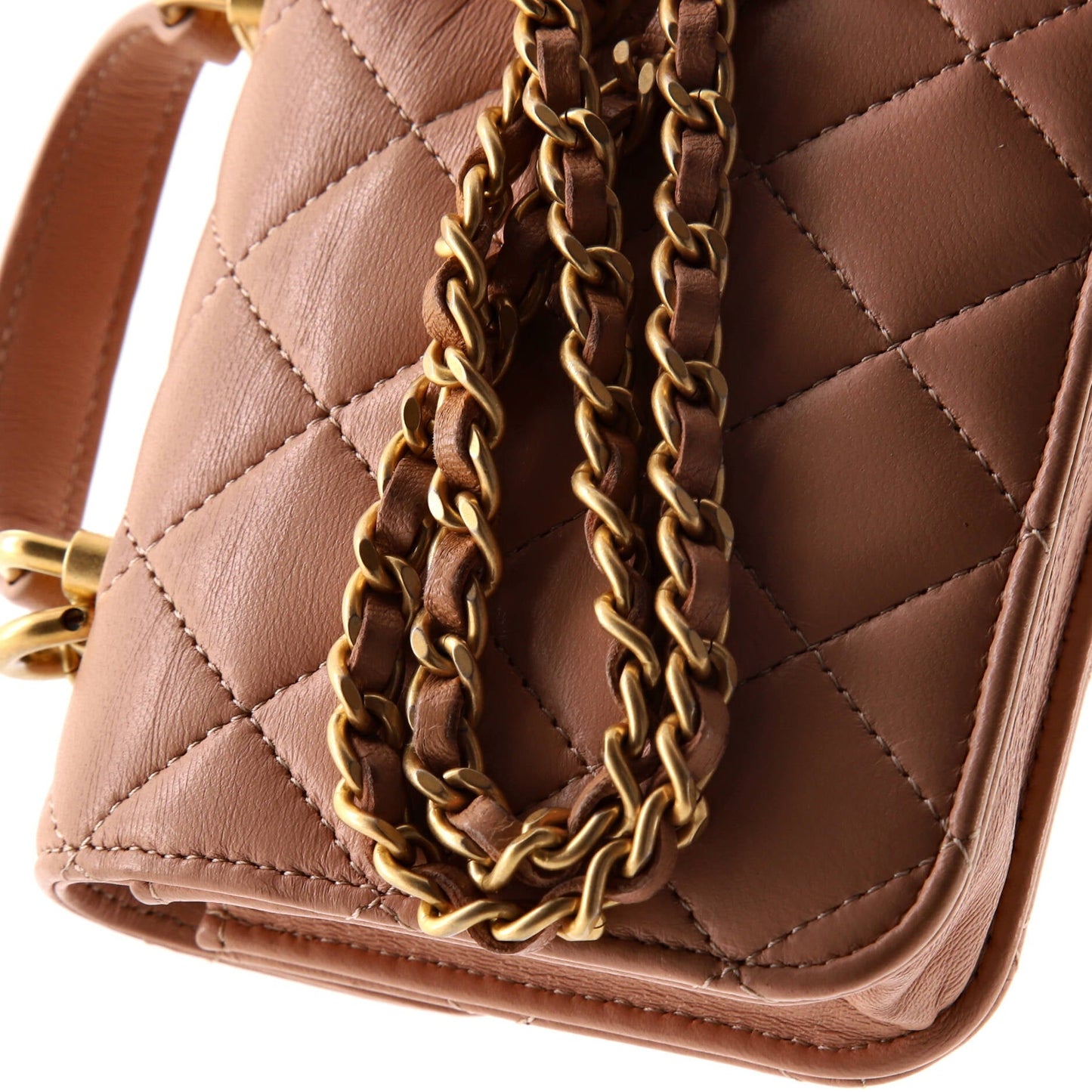 Top Handle Flap Coin Purse with Chain Quilted Lambskin
