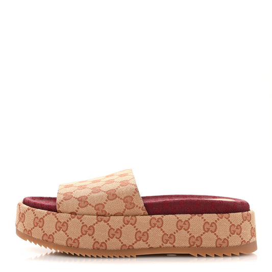 Amelia Canvas GG Monogram Angelina Platform Slide Sandals 40 Beige Ruggine