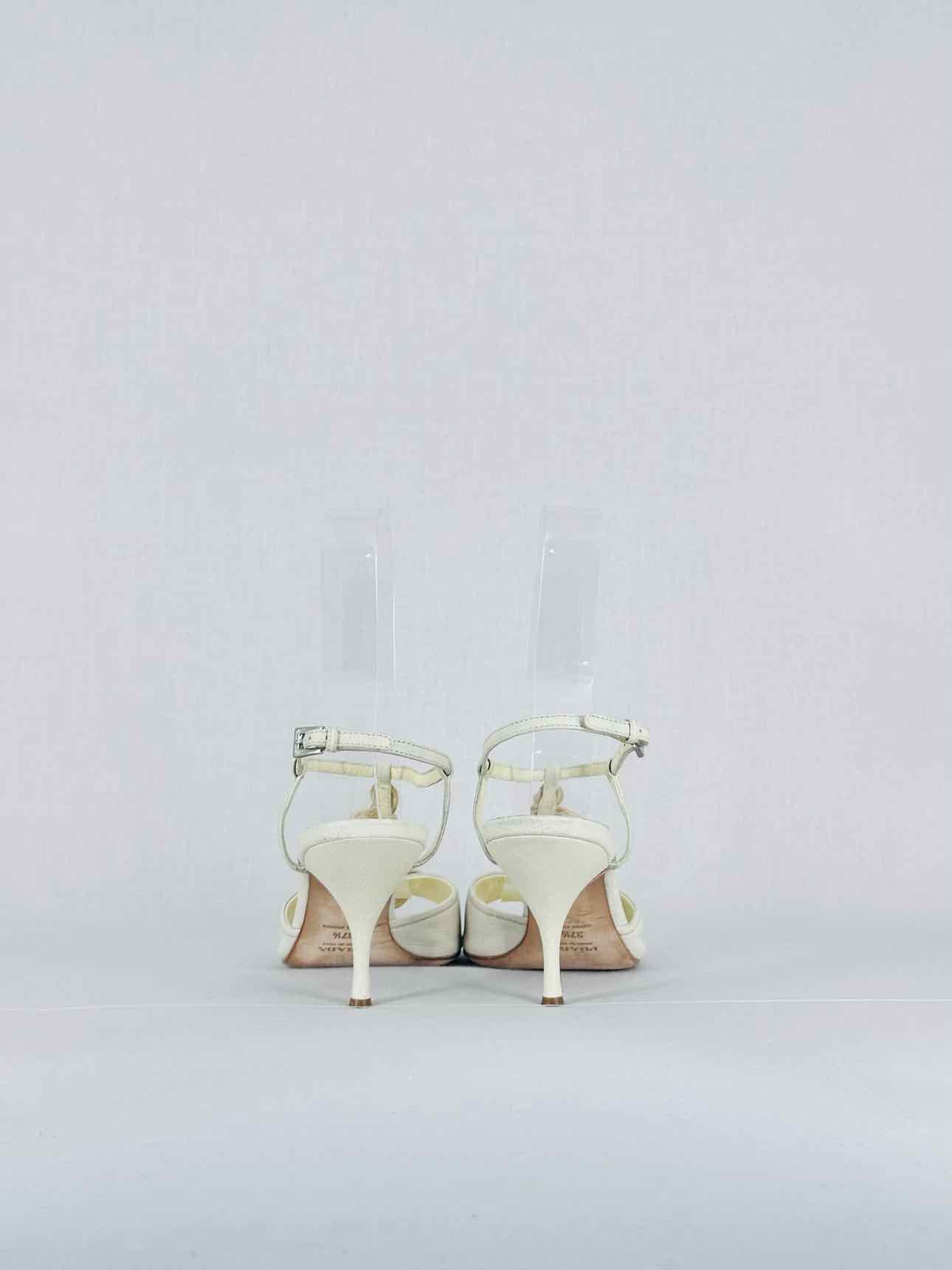 PRADA Ankle Strap Beige Size EU 37.5 Heeled Sandals