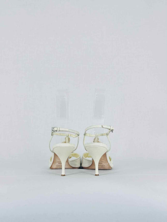 PRADA Ankle Strap Beige Size EU 37.5 Heeled Sandals