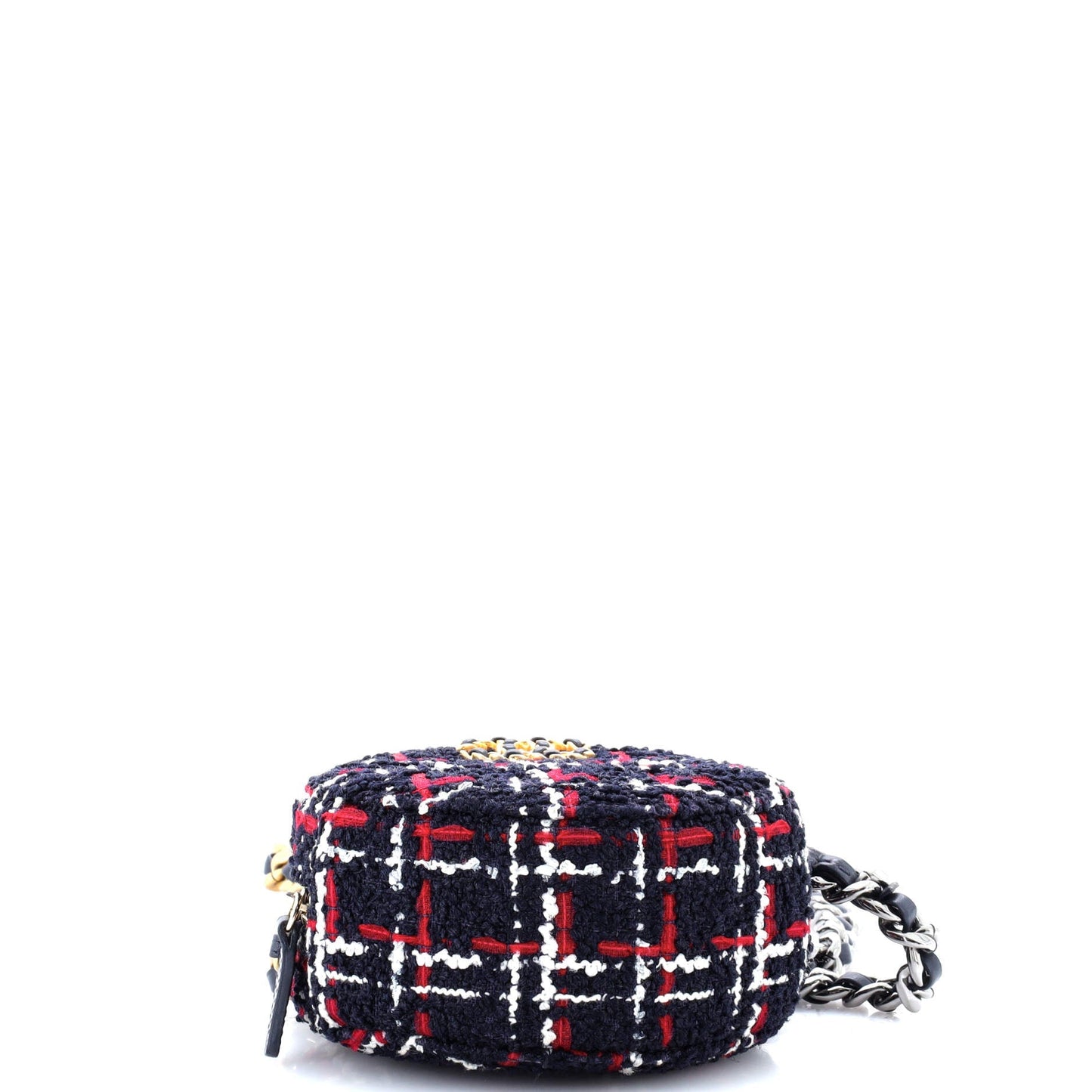 19 Round Clutch with Chain Quilted Tweed