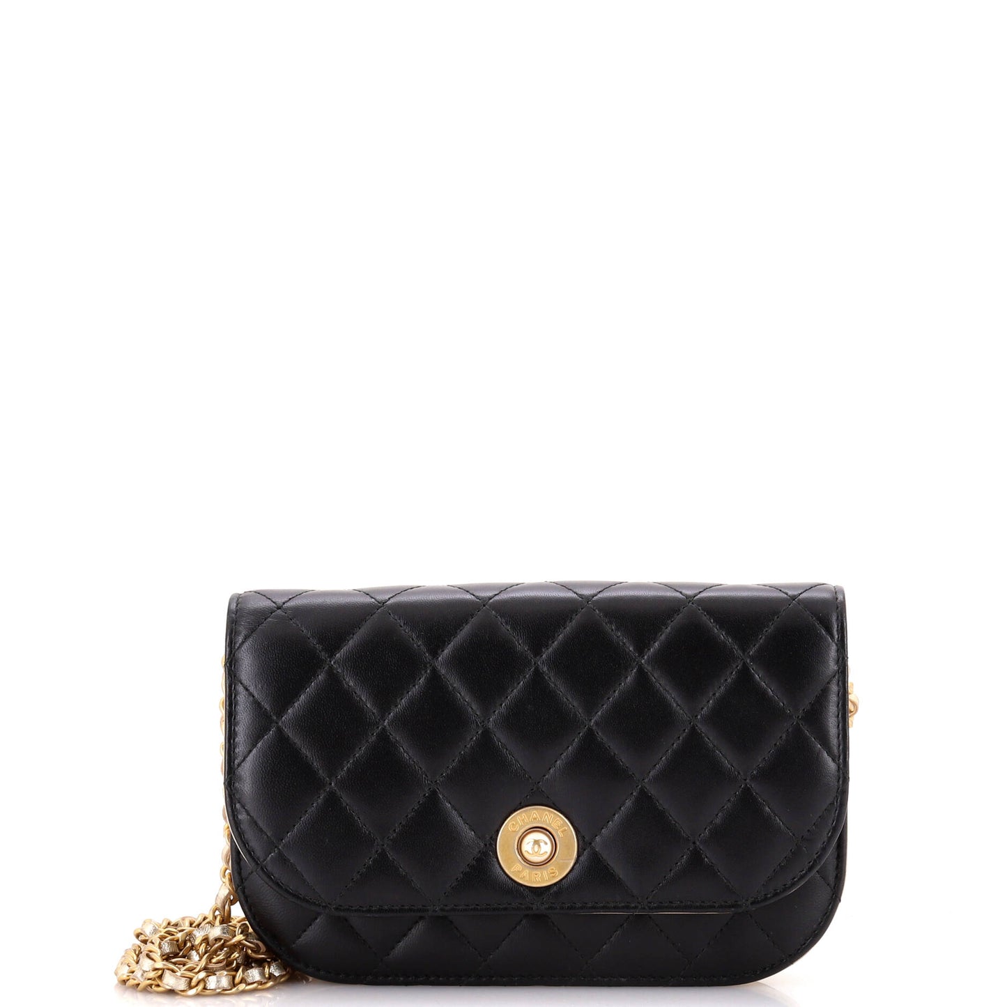 CC Pearl Button Wallet on Chain Quilted Lambskin