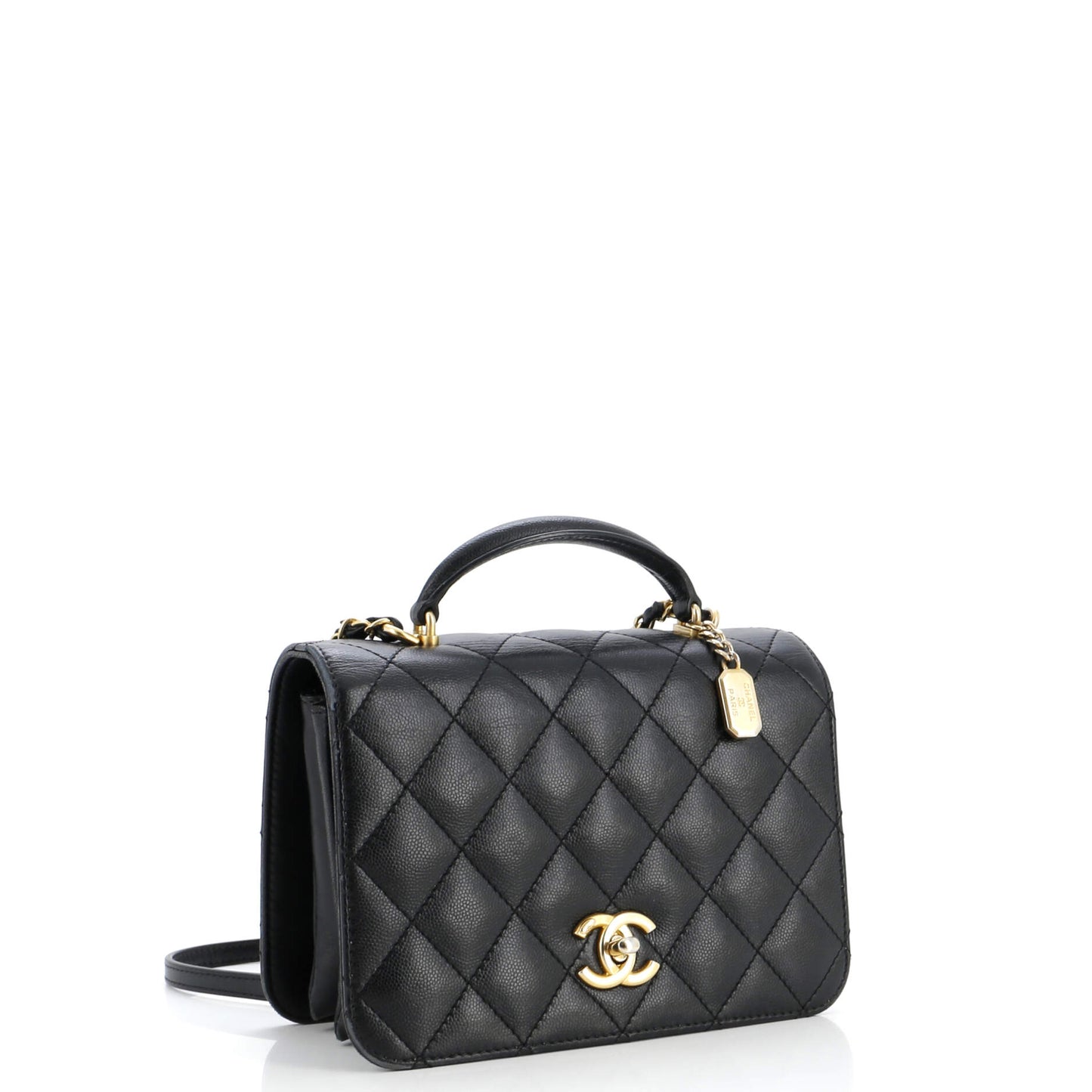 CC Top Handle Chain Full Flap Bag Quilted Caviar Small
