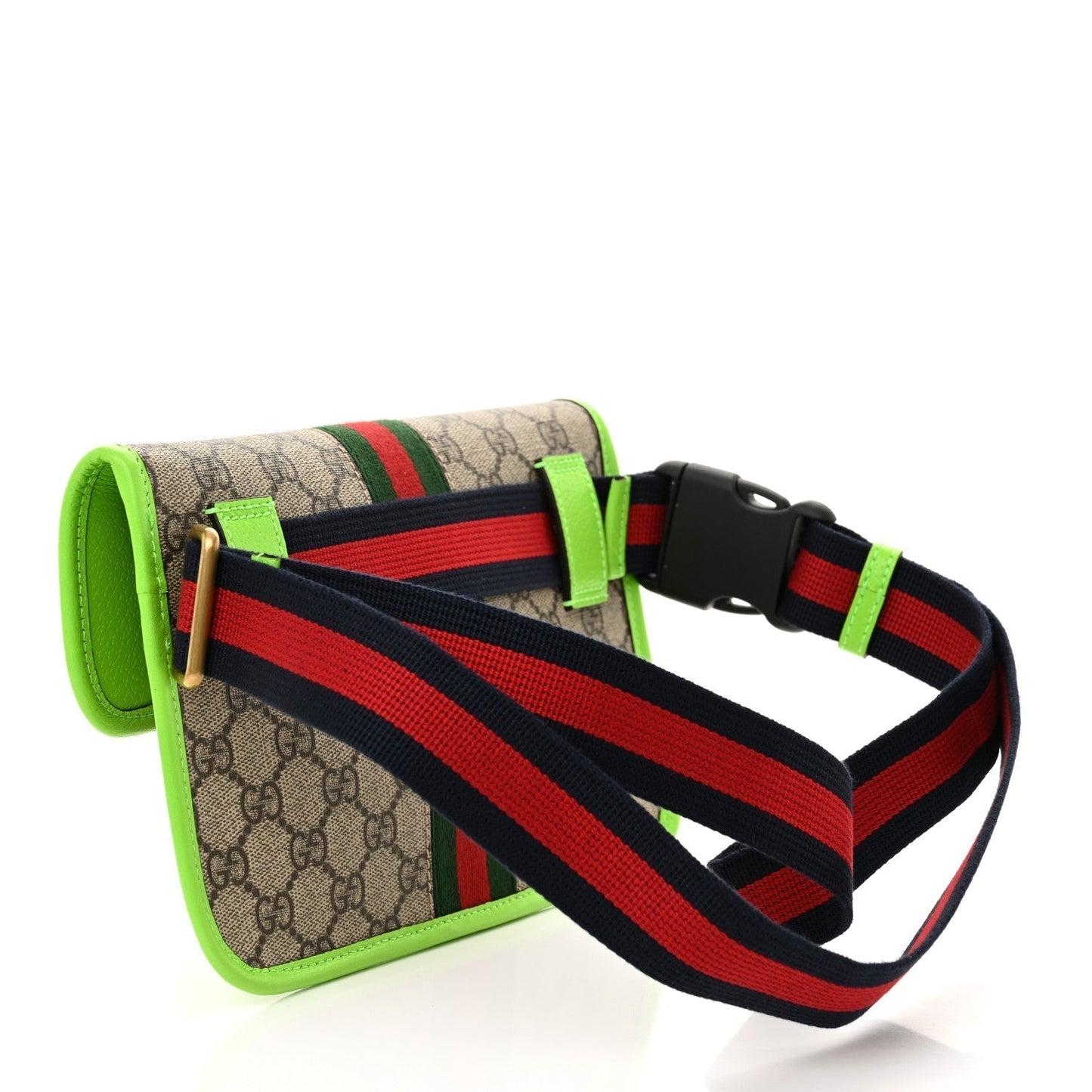 Amelia GG Supreme Monogram Web Small Ophidia Belt Bag Beige Ebony Electric Green