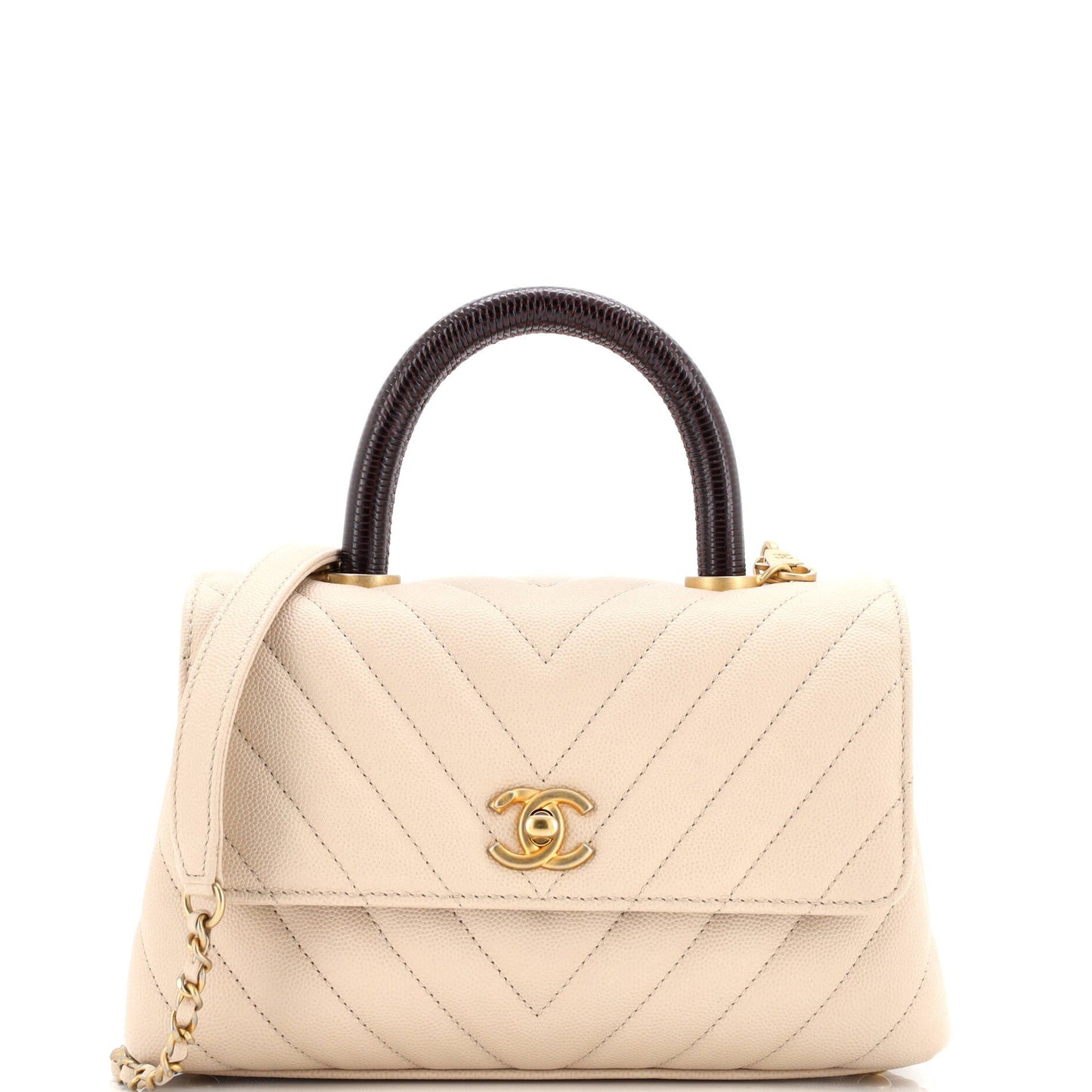 Coco Top Handle Bag Chevron Caviar with Lizard Embossed Handle Mini