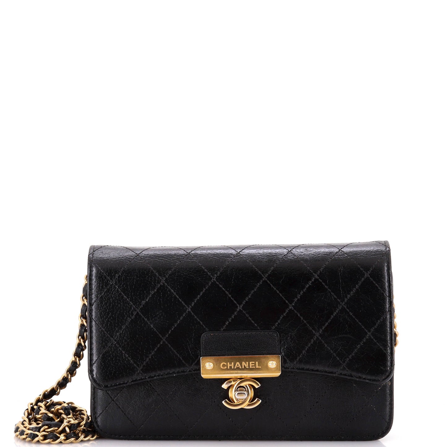 Logo Plate Wallet on Chain Quilted Goatskin
