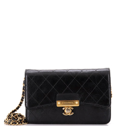 Logo Plate Wallet on Chain Quilted Goatskin