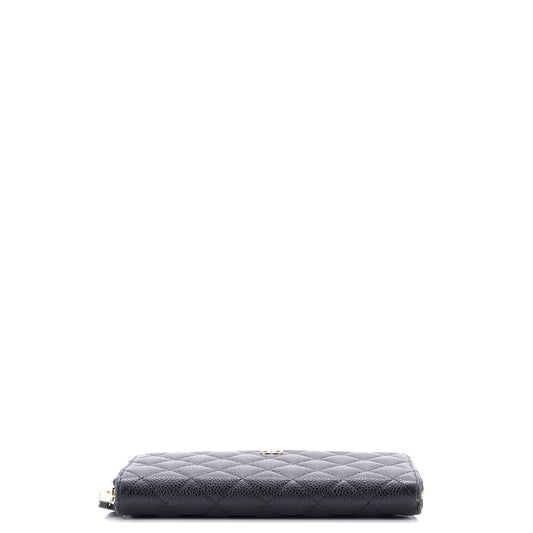 Zip Around Wallet Quilted Caviar Long
