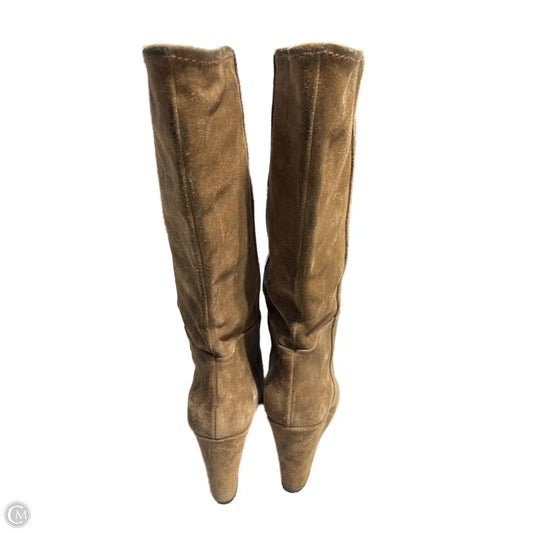 Boots Luxury Designer By Prada In Brown, Size: 8.5