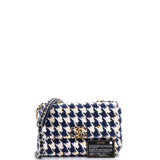 19 Flap Bag Quilted Houndstooth Tweed and Ribbon Medium