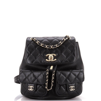 Duma Pockets Drawstring Backpack Quilted Caviar Small