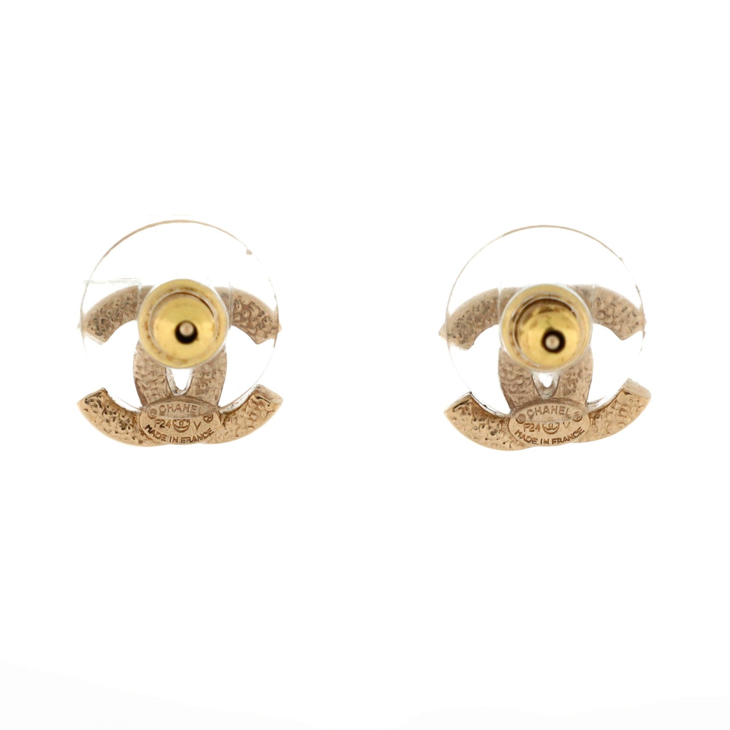 CC Stud Earrings Metal with Crystals