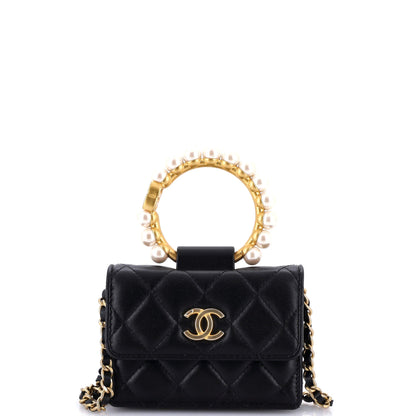 Pearl Crown Clutch with Chain Quilted Lambskin