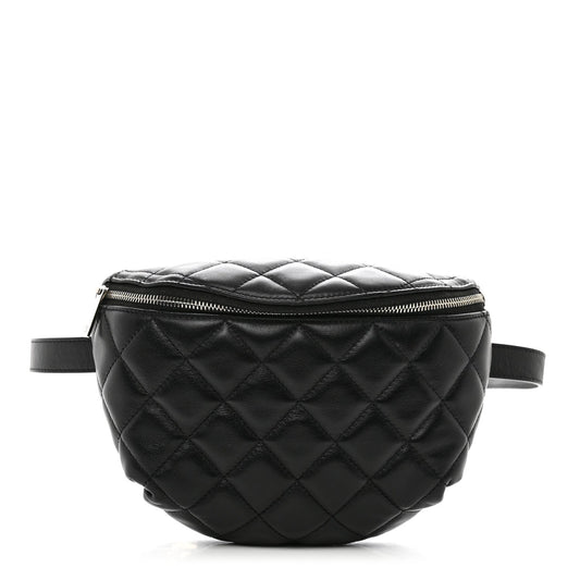 Amelia Calfskin Quilted Waist Belt Bag Black