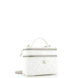 Double Decker Vanity Case with Chain Quilted Shiny Lambskin Small