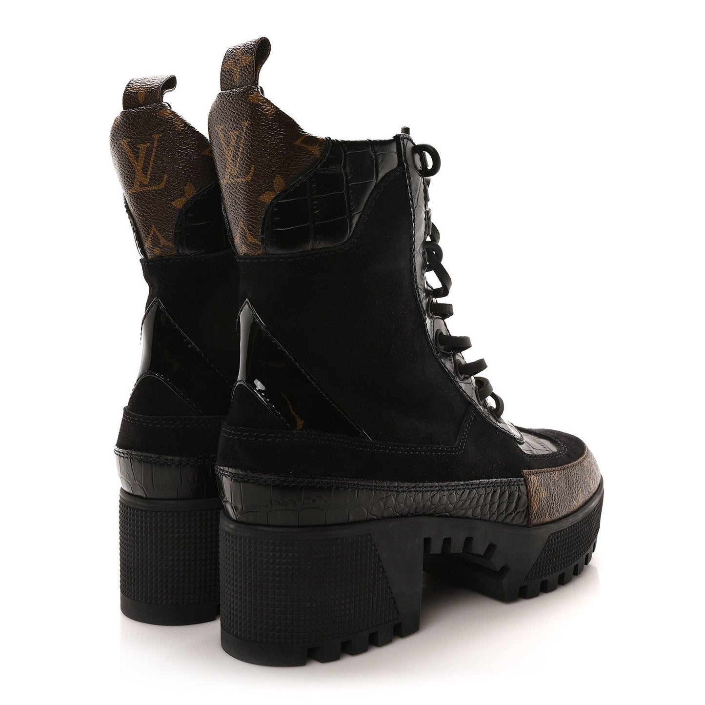 Louis Vuitton Suede Calfskin Monogram Laureate Platform Desert Boots Black