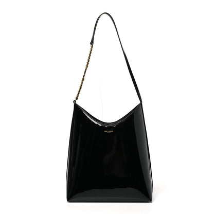 Saint Laurent Patent Calfskin Rendez-Vous Hobo Black