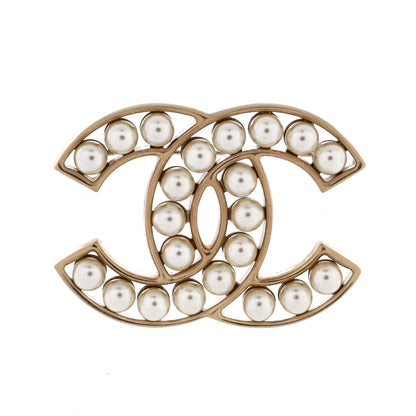 CC Brooch Metal with Faux Pearls