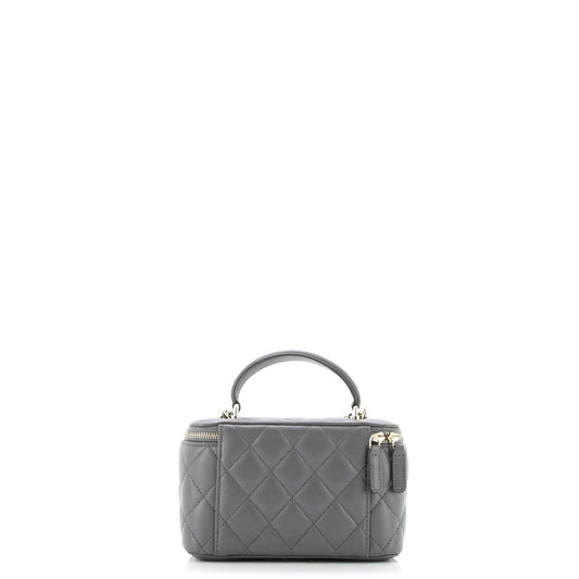 Classic Top Handle Vanity Case with Chain Quilted Lambskin Small