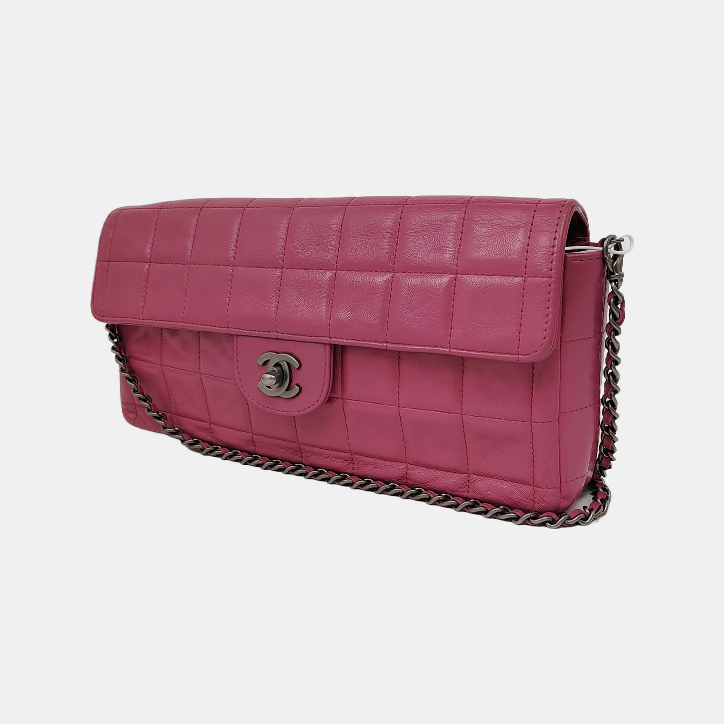 Chanel East West Chocolate Bar Pink Leather Silver Hardware