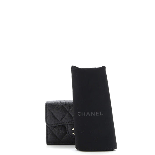 Trifold Classic Flap Wallet Quilted Caviar Small