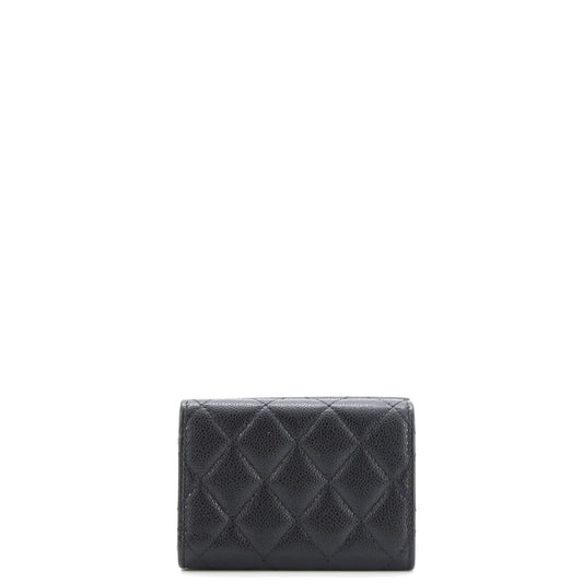 Trifold Classic Flap Wallet Quilted Caviar Small