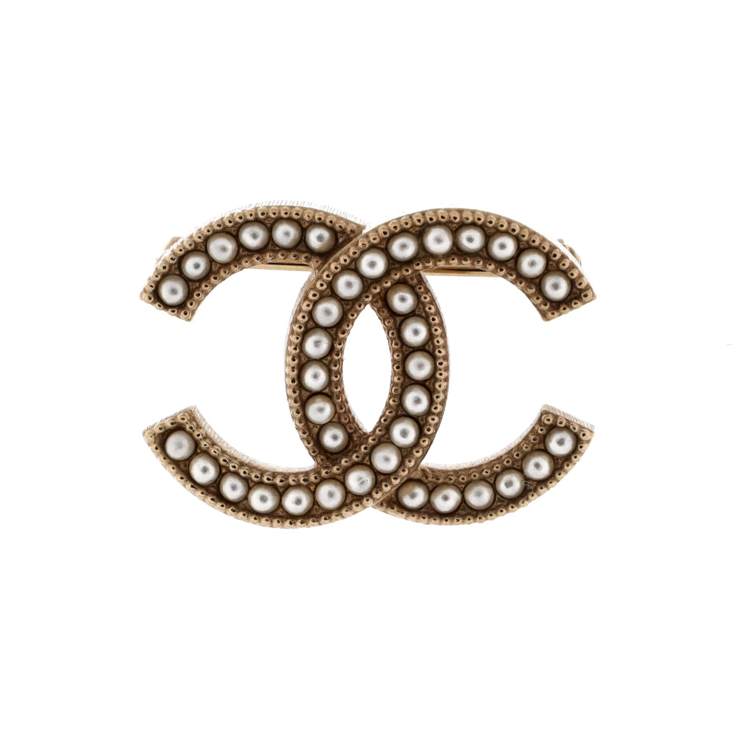CC Brooch Metal with Faux Pearls