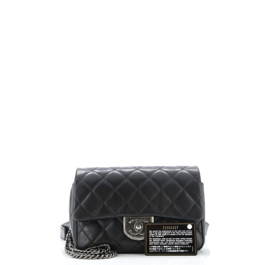 Double Carry Chain Waist Bag Quilted Goatskin Small