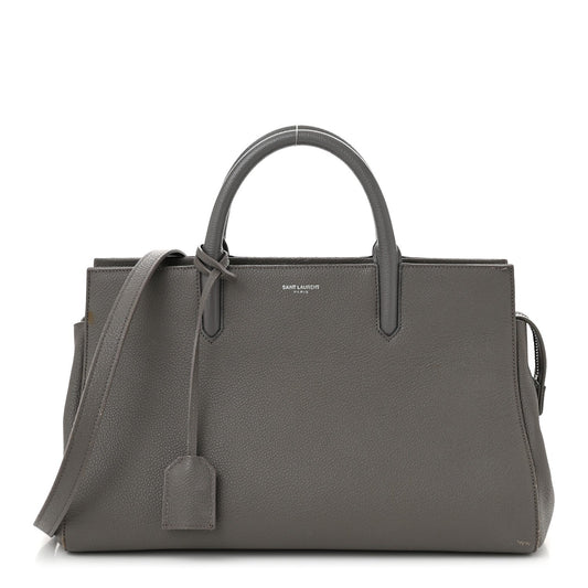 Saint Laurent Grained Calfskin Small Cabas Rive Gauche Fog