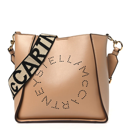 Stella McCartney Eco Alter Nappa Perforated Logo Mini Crossbody Sand